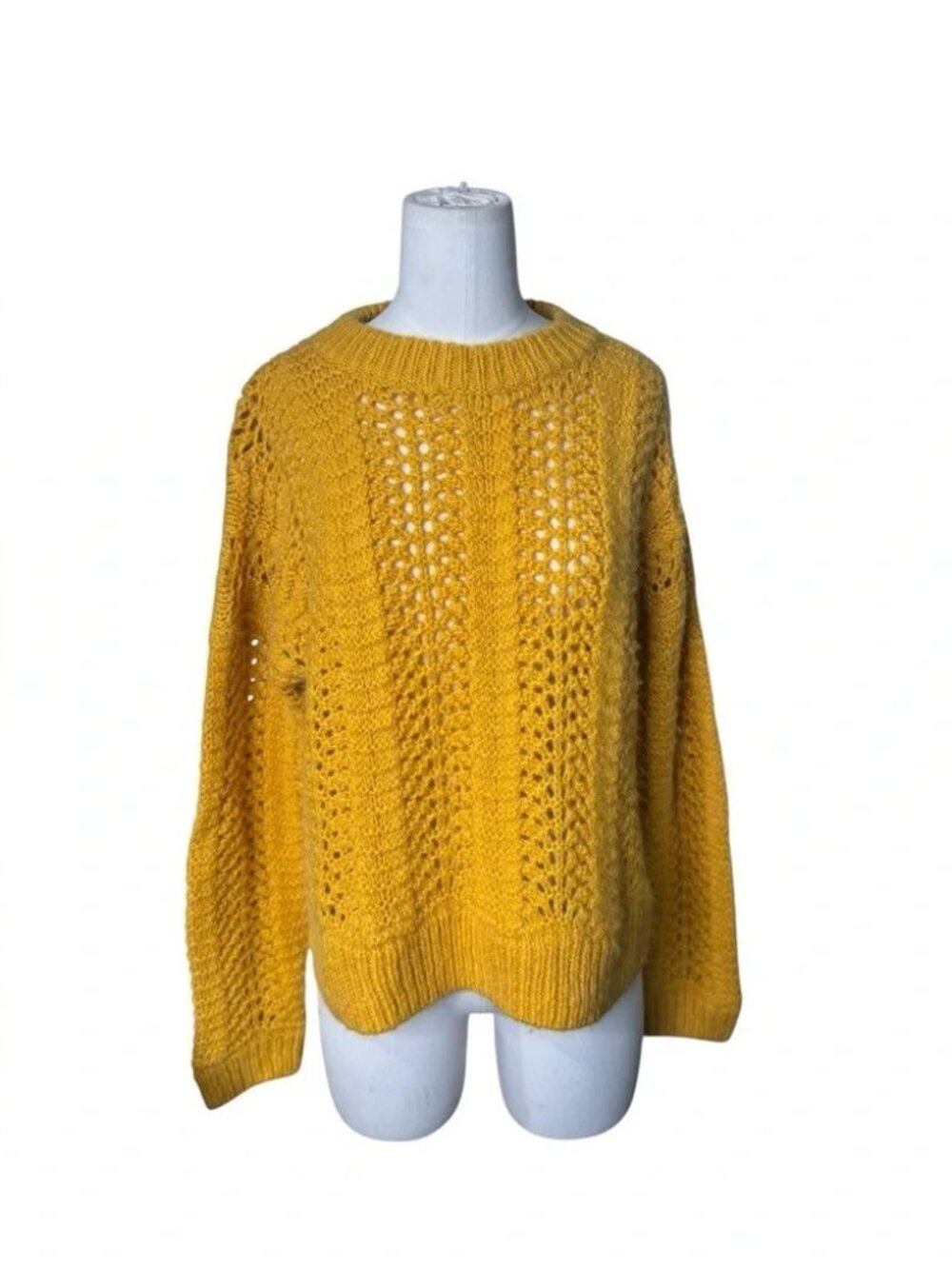 MADEWELL WINDERMERE POINTELLE KNIT MUSTARD SWEATER SIZE - Picture 6 of 7